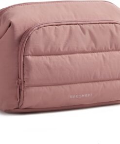 BAGSMART Travel Makeup Bag, Cosmetic Bag Small Make Up Organizer Case,Wide-open Pouch for Women Purse for Toiletries Accessories Brushes,Large Beige