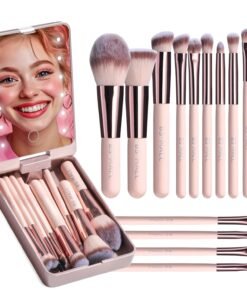 BS-MALL Makeup Brushes Foundation Powder Concealers Eye Shadows Makeup Set with LED light Mirror 14 Pcs Mini Makeup Brushes (APINK)