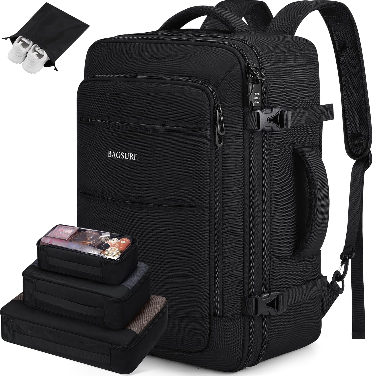 Bagsure Travel Backpack Carry On Backpack 42L Flight Approved, Expandable Laptop Backpack with Packing Cubes & Shoe Pocket, Water Resistant Luggage Backpack for Men Women, Large Backpack 20 * 14 * 7"