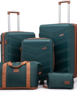 CONCEPTEN Expandable Luggage Sets 5 Piece, Hard Case Suitcase Set with Spinner Wheels,22x14x9 Airline Approved Carry on,Lightweight Durable Suitcase with TSA Lock (Dark Green)