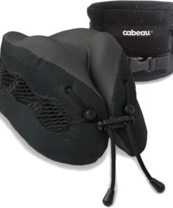 Cabeau Long Haul Flight Cooling Travel Neck Pillow – Evolution Cool – Supportive Memory Foam with Airflow Vents – Compact with Carrying Case (Black)