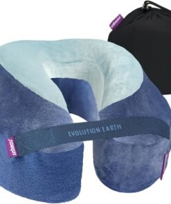 Cabeau Softest Neck Pillow Ever for Travel – Evolution Earth Deluxe – 360° Head, Neck and Chin Support for Sleeping – Sustainable Memory Foam - Buttery Soft Fabric with Compact Carrying Case (Water)