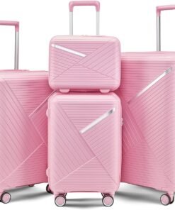 Campfun Luggage 4 Piece Sets, Expandable Carry On Luggage Set Hardshell PP, Suitcase Set with Double Spinner Wheels, Checked Durable Lightweight with TSA Lock, 14in 20in 24in 28in-Pink(B)