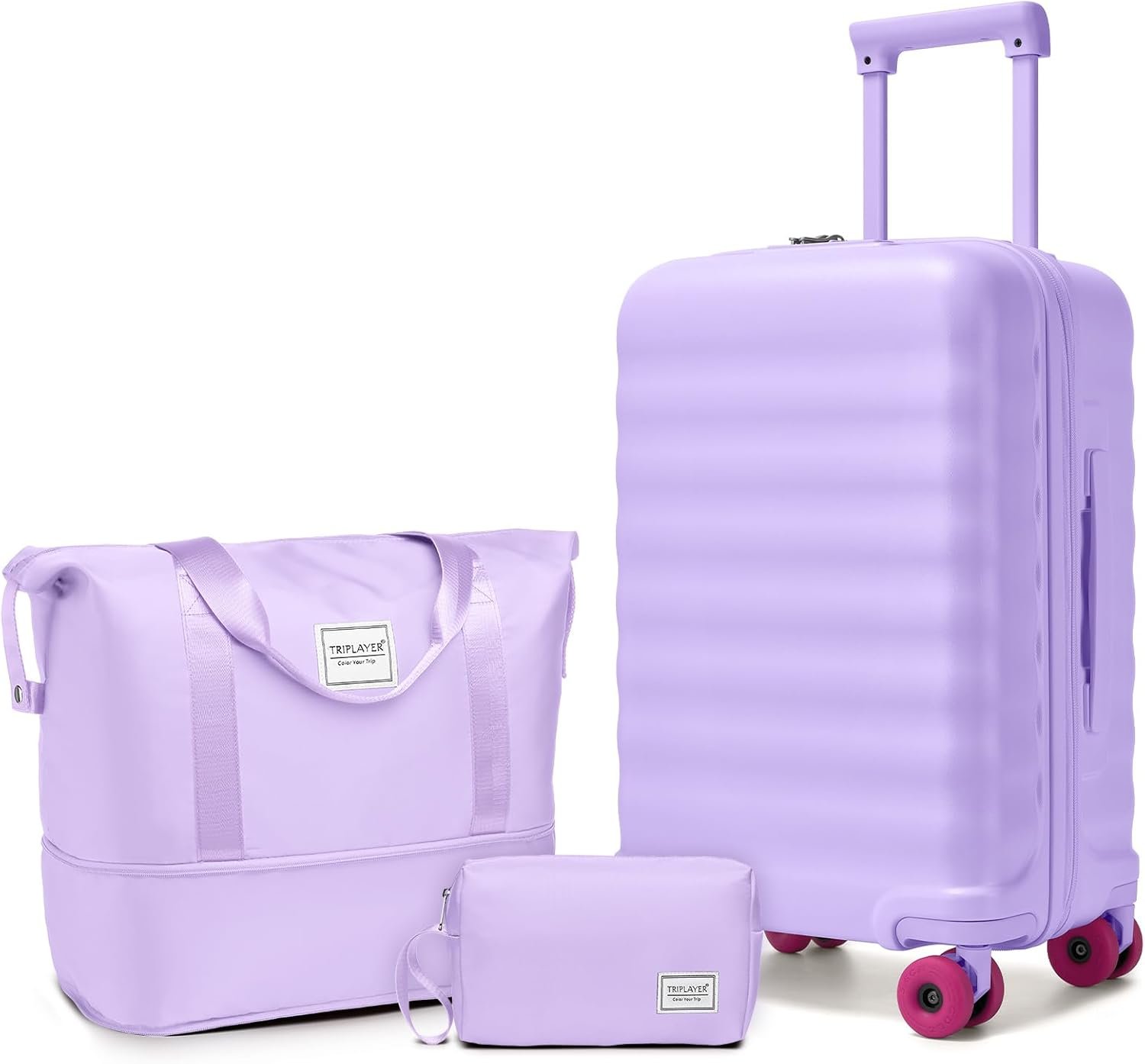 Carry On Luggage 22x14x9 Airline Approve, Luggage Sets 3 Piece PC Hardside Suitcase Set with Wheels TSA Lock, Carry-On Suitcase with Duffel Bag for Women (Lavender)
