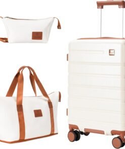 Carry on Luggage Set, 20 Inch Suitcase with 100% PC hardshell, Lightweight TSA Locks Quiet Spinner Wheels Durable Zipper, Suitable for Men and Women, Y01 Beige(20"/DB/TB) Slightly Small
