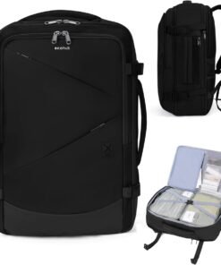 ECOHUB 30L Carry on Travel Backpack for Men Women 18x14x8, 17 inch Expandable Airlines Personal Item Bag Water Resistant Laptop Backpack Flight Approved with USB Slot & Wet Pocket, Black
