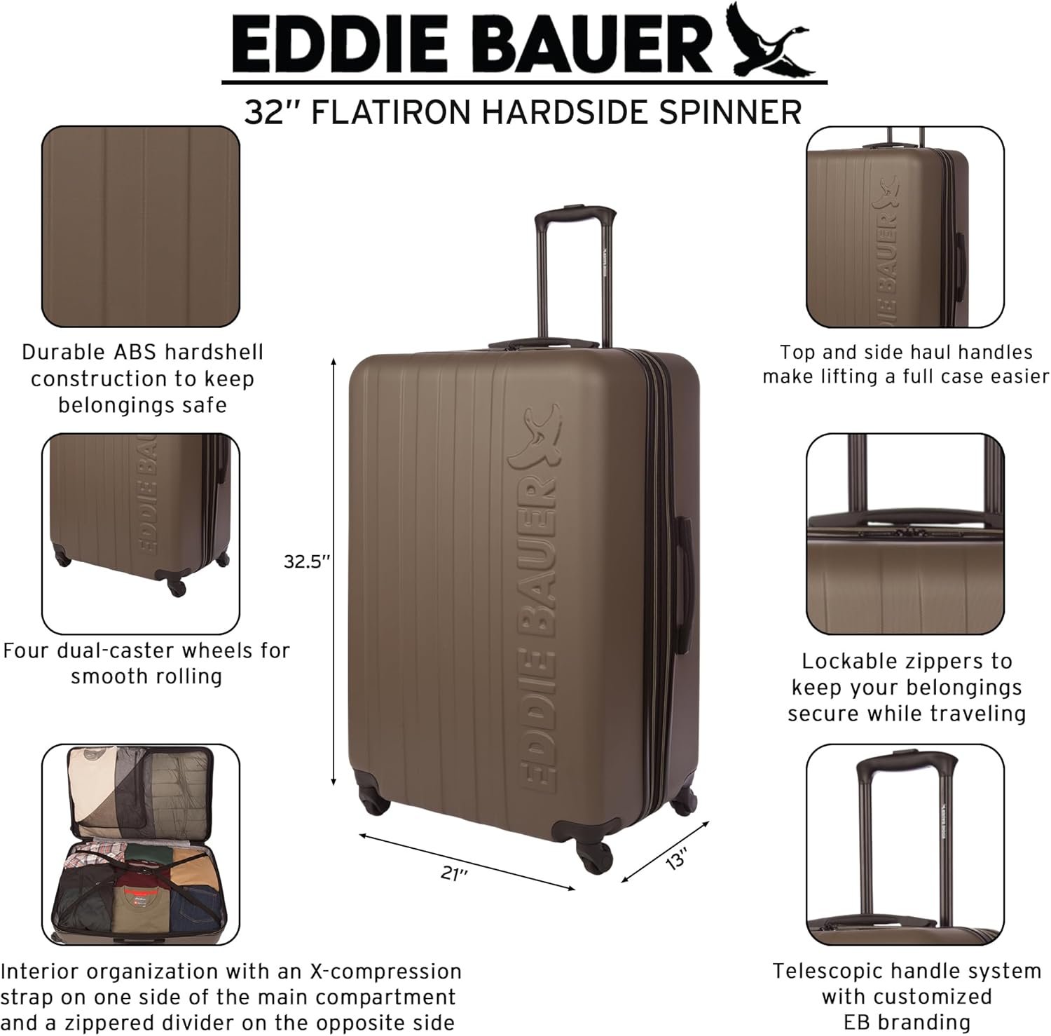 Eddie Bauer Flatiron Check In 32 Luggage Hardside Spinner Wheels Expandable Lightweight Travel Essentials Dark Fatigue.jpg