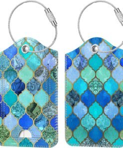 Fintie Luggage Tags, Privacy Cover ID Label with Stainless Steel Loop and Address Card for Travel Bag Suitcase, Cool Jade (2 Piece)