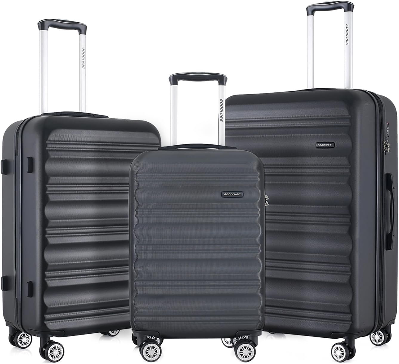GOODLUGG Luggage Set with Spinner Wheels and TSA Lock, 3 Pieces Expandable Hardside Suitcase for Travel, Hardshell Luggage Sets, 20", 24", 28", Black