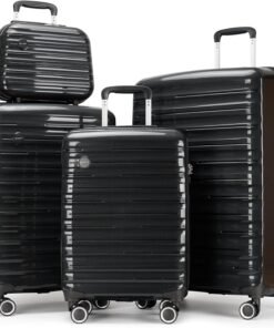 GinzaTravel 4 Piece Hardshell Luggage Sets with Spinner Wheels TSA Lock,Large Suitcases with Wheels,20inch 24inch 28inch,Black