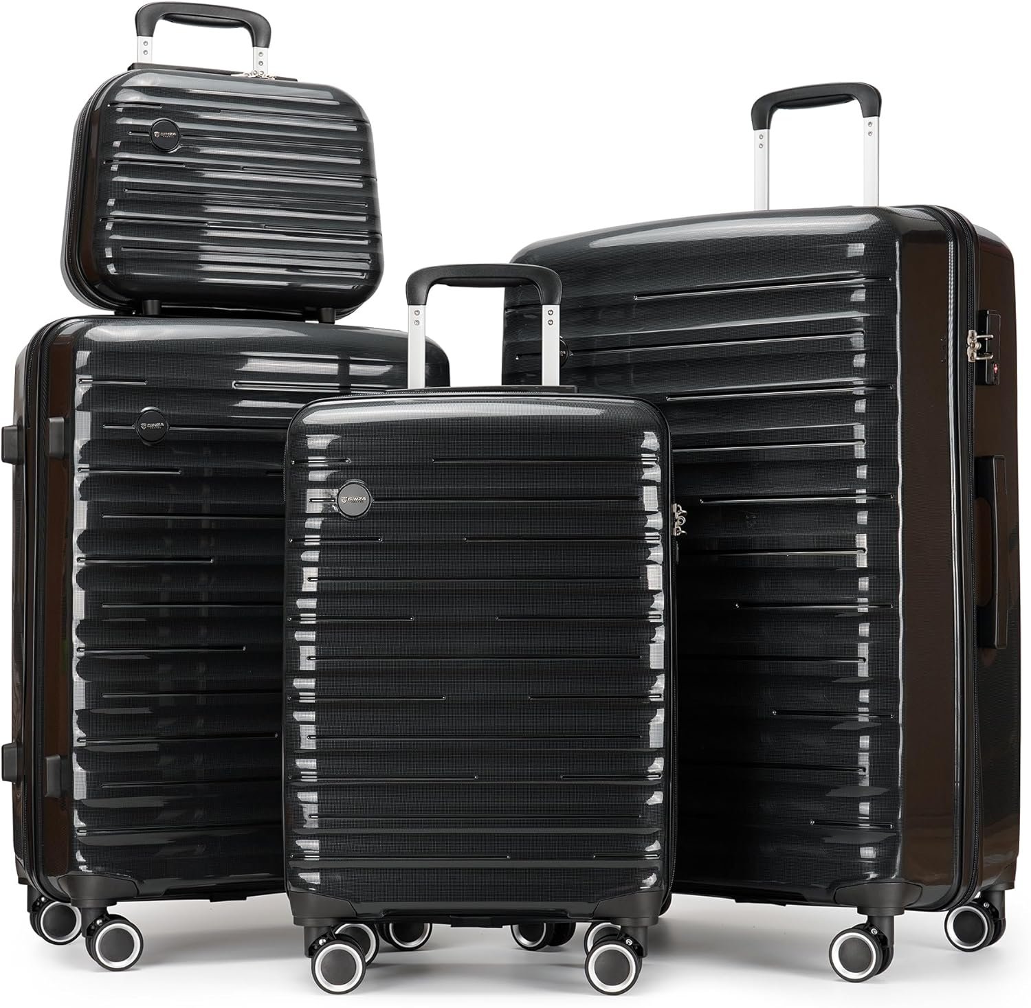 GinzaTravel 4 Piece Hardshell Luggage Sets with Spinner Wheels TSA Lock,Large Suitcases with Wheels,20inch 24inch 28inch,Black