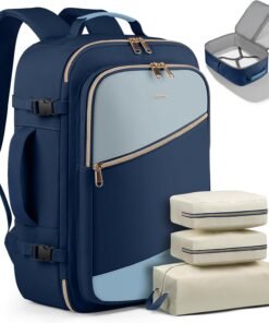 HOTOR Travel Backpack for Women – TSA-Friendly Travel Bag with Multiple Compartments & 3 Packing Cubes, Water-Resistant & Comfortable, Perfect for Travel Essentials, Blue, 17.3" x 13.0" x 7.9"