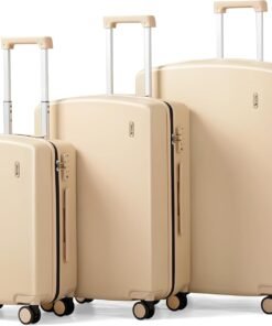 Hanke Hard Shell Luggage Sets 3 Pieces, Carry On and Checked Luggage Sets with Spinner Wheels, Durable PC Hardside Rolling Suitcase for Travel (20/24/28 Inch, Cuba Sand)