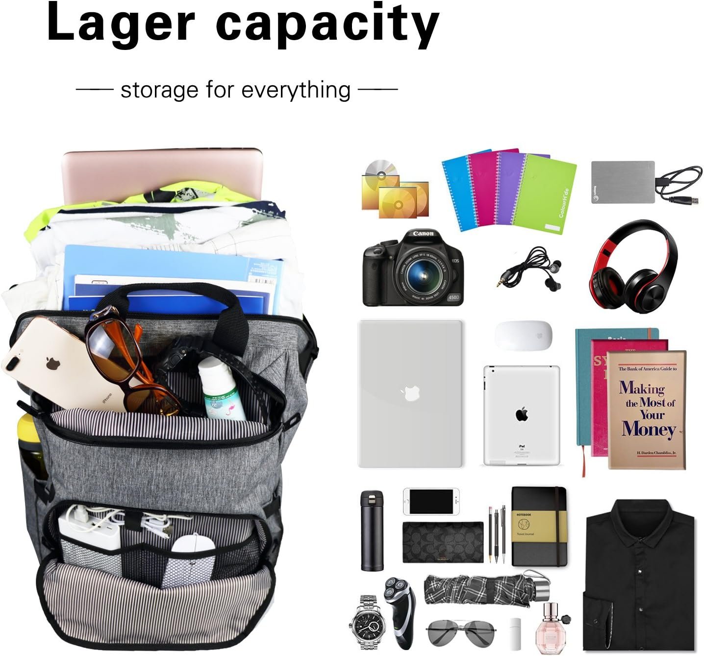 Hap Tim Laptop Backpack 15.61413.3 Inch Laptop Bag Travel Backpack for WomenMen Waterproof School Computer Bag Large Capacity Bookbag for CollegeTravelBusiness 7651EU Grey 15.6 inches Casual.jpg