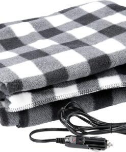 Heated Car Blanket - 12V Electric Travel Blanket for Car, Truck, SUV or RV - Portable Heated Throw for Road Trips, Camping or Winter Emergency Kit for Cold Weather Travel by Stalwart (Black Plaid)