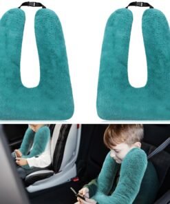 Hoteam 2 Pcs Travel Pillow Car Sleeping Kid Neck U Shaped for The Back Seat Adults Children Head and Body Support Long Distance Journey Accessories (Turquoise)