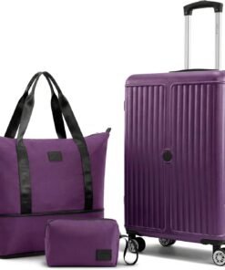 Hoteel Luggage Sets 3 Piece ABS+PC Hardside, 4-Year Warranty, Luggage Set with Spinner Wheels, TSA Lock, Lightweight Carry on Luggage, 20" Suitcase with Duffel & Organizer, Purple