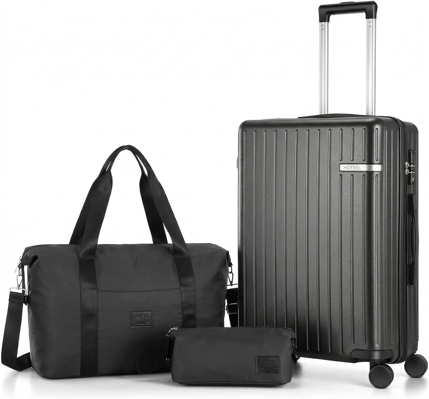 Hoteel Luggage Sets 3 Piece Carry on Luggage with Spinner TSA Lock for Unisex (4-YEAR WARRANTY), ABS+PC Hard Shell Rolling Carry-on Suit Case for Plane, Travel, Business, Gloss Black (20in/DB/TB)