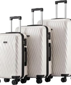 Hoteel luggage Sets 3 Piece Carry on Luaagae Suitcases with Spinner Whells & TSA Lock(4-YEAR WARRANTY), Carry on Suitcase ABS Hard Shell Lightweight Travel Suitcases(20in/24in/28in, Beige)