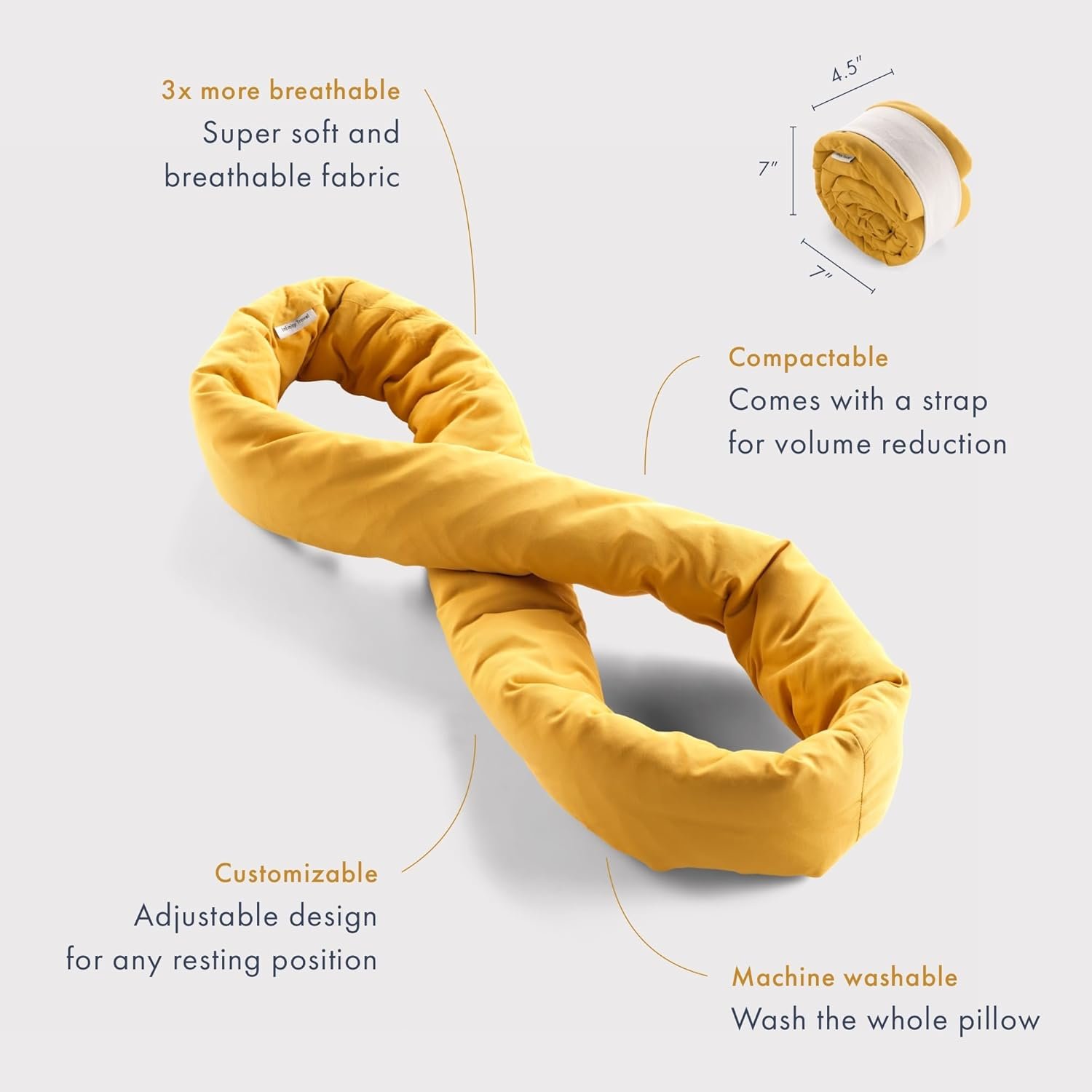 Huzi Infinity Pillow Mini Kids Travel Neck Pillow Machine Washable Home Travel Flight Road Car Train Trips Ochre Yellow.jpg