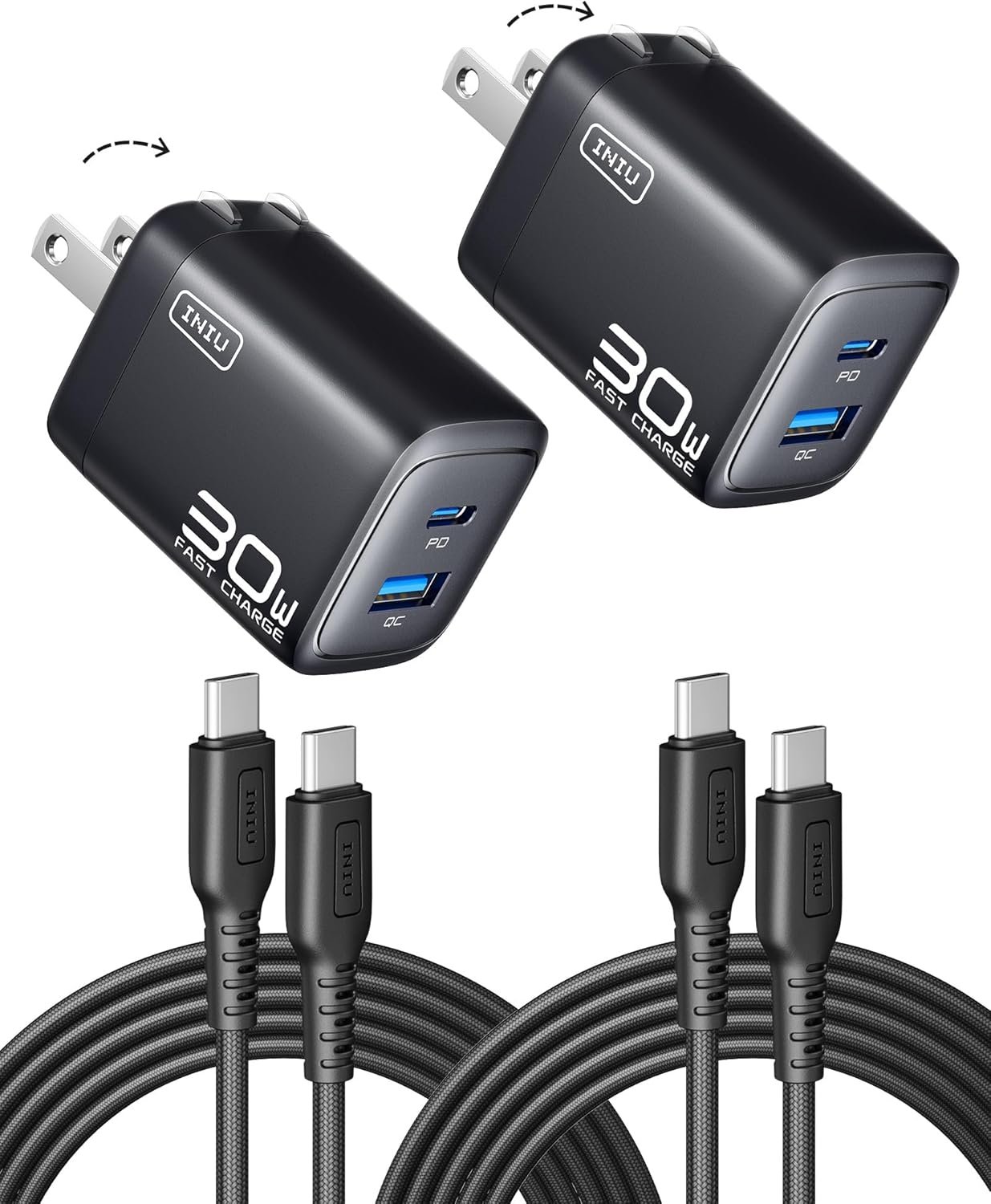 INIU USB C Charger Block, 30W 2-Pack Dual Port GaN Fast Charging Wall Charger with USB-C Cable, ETL Certified Travel Charger for iPhone 17 16 15 Pro Max iPad, Samsung S26 S25 Ultra, Pixel 9a, Switch