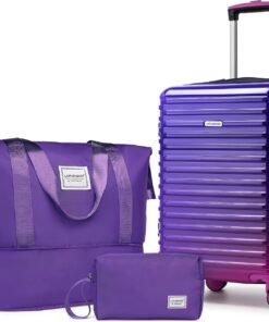 LARVENDER Carry on Luggage 22x14x9 Airline Approved, Expandable 20 Inch Hardside Suitcase with Wheels TSA Lock, PC+ABS Lightweight Carry on Suitcases for Women, Midnight Berry (20/DB/TB)