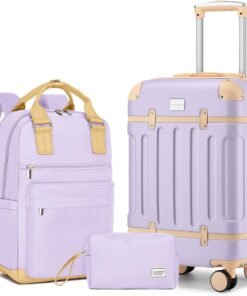 LARVENDER Luggage Sets 3 Piece Expandable Carry on Luggage 22x14x9 Airline Approved Hardshell Suitcase with Wheels TSA Lock, Lightweight Suitcase Set for Women with Travel Backpack, Lavender