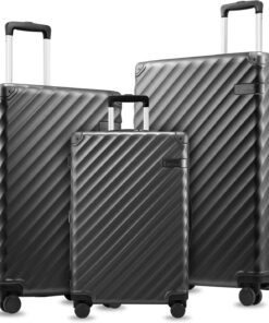 LUGGEX 3 Piece Set Luggage with Spinner Wheels, KVC Polycarbonate Expandable Hard Shell Suitcase (EX-Core, Charcoal Metallic, 3 Piece Sets)