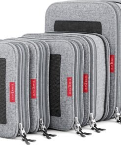 LeanTravel Premium Compression Packing Cubes for Travel - Suitcase Organizer Bags with Double Zipper & Breathable Mesh Panel - Space Saving Carry On Luggage Essentials (6-Pack, Grey)