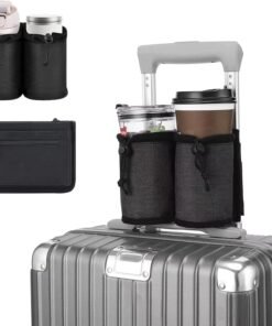 Luggage Cup Holder for Suitcases,Travel Must Haves,Free Hand Drinks Carrier Coffee Mugs Holder,Universal Luggage Accessories for Flight Attendants,Business Travelers Travel Essential - Black