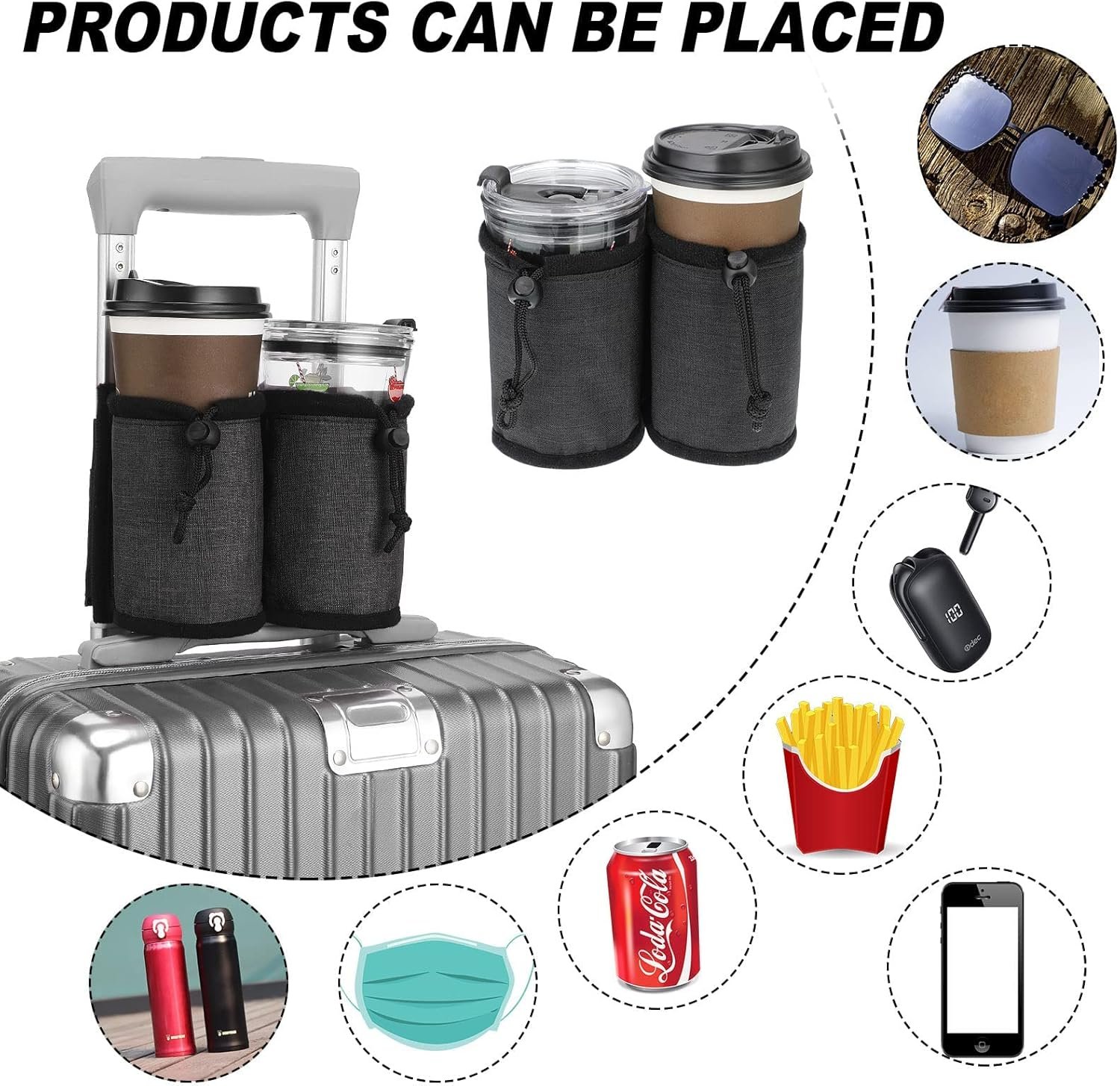 Luggage Cup Holder for SuitcasesTravel Must HavesFree Hand Drinks Carrier Coffee Mugs HolderUniversal Luggage Accessories for Flight AttendantsBusiness Travelers Travel Essential Black.jpg