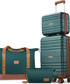 Luggage Sets 4 Piece, 20 Inch Expandable Carry On Suitcase with TSA Lock & Spinner Wheels, Lightweight Travel Luggage Sets with YKK Zippers (Dark Green, 4 Piece Sets(14/20/DB/TB))