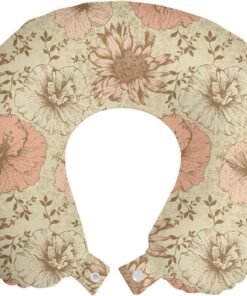 Lunarable Floral Travel Pillow Neck Rest, Retro Pattern on Nostalgic Background Soft Color Vintage Nature Design Print, Memory Foam Traveling Accessory for Airplane and Car, 12", Cream Pink Brown