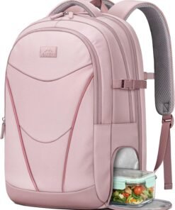 MATEIN HER Laptop Work Backpack with Lunch Compartment for Women, Water Resistant Work Backpack for Office Commute with RFID Pocket, Teacher Nurse Travel Bag Fits 17.3'' Computer, Pink