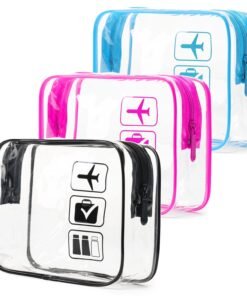 MODENGKONGJIAN TSA Approved Toiletry Bag, 3 Pcs Clear Toiletries Bags Quart Size Travel Makeup Cosmetic Bag for Women Men, Carry on Airport Airline Compliant Bag (Multicolor)