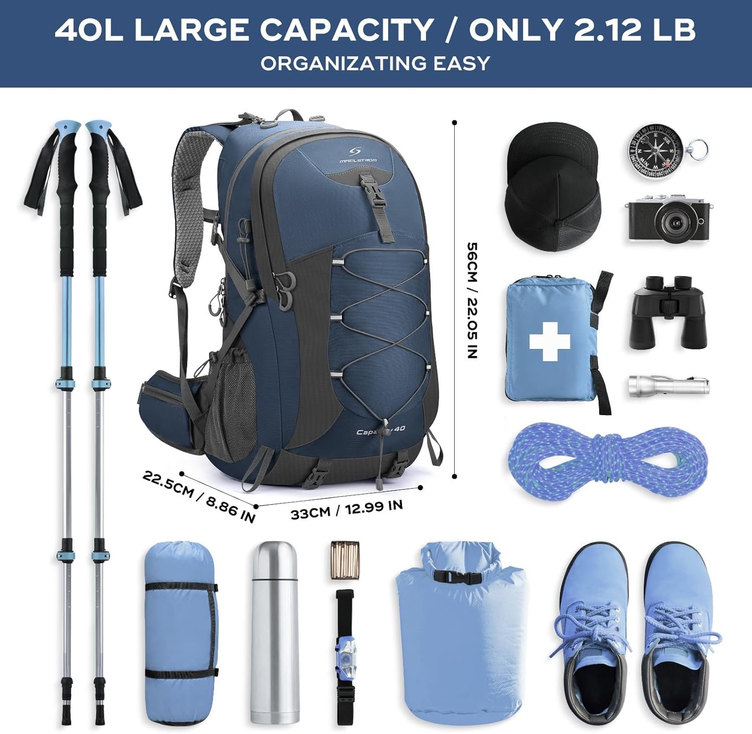 Maelstrom Hiking BackpackCamping Backpack40L Waterproof Hiking Daypack with Rain CoverLightweight Travel BackpackBlue.jpg
