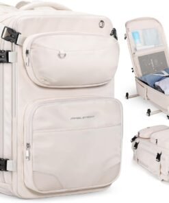 Maelstrom Travel Backpack for Men Women, 35L Carry on Backpack for Traveling on Airplane,with Belt Bag&Shoe Compartment,Waterproof Laptop Backpack fit 17”Laptop-Beige, Large