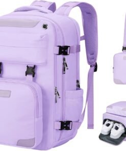 Maelstrom Travel Backpack for Women Men, 2 in 1 Crossbody Bag Laptop Backpack Fits 15.6-17.3 Inch Laptop, 26L Work/Nurse/Teacher Bag, Carry On Backpack with Shoe Compartment,Purple