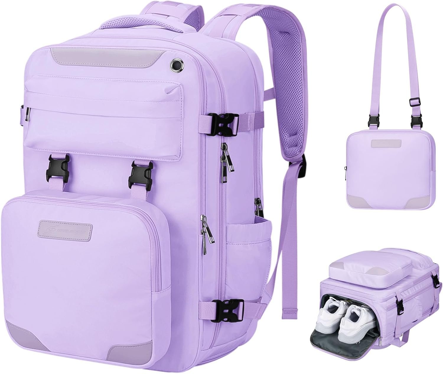 Maelstrom Travel Backpack for Women Men, 2 in 1 Crossbody Bag Laptop Backpack Fits 15.6-17.3 Inch Laptop, 26L Work/Nurse/Teacher Bag, Carry On Backpack with Shoe Compartment,Purple
