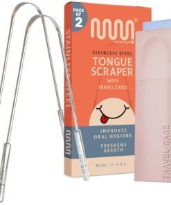MasterMedi Tongue Scraper for Adults with Multicolor Travel Cases (2 Pack), 100% Stainless Steel, Reduce Bad Breath, Tongue Scrubber, Easy to Use, Tongue Cleaner for Oral Care & Hygiene