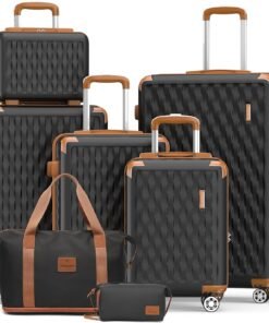 Melalenia Luggage Sets 7 Piece Suitcase Set, Hard Shell Carry on Luggage Travel Suitcases with Spinner Wheels and TSA Lock, Lightweight Luggage Set for Women, Black Brown