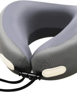 Memory Foam Travel Neck Pillow - 100% Pure Support for Airplane, Office & Car, Portable with Travel Bag, Washable Dark Grey Cover
