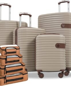 Merax Hardshell Luggage Sets 4 piece Lightweight Durable Suitcases With Wheels TSA Lock Expandable (only 24”/28”) ABS Large Travel Luggage Set (Khaki)