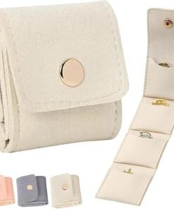 Mini Travel Jewelry Bag, Mini Jewelry Travel Case Multifunctional Folding with Buckle, Portable Jewelry Pouch for Travel Essentials, Earrings, Rings, Necklaces (White*1)