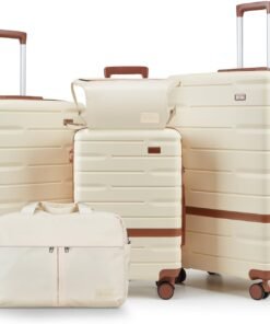 NEISIA Luggage Sets 3 Piece with TSA Lock Hardside PC+ABS Carry On Suitcase with Spinner Wheels Lightweight Rolling Travel Luggage Sets with YKK Zippers (Beige)