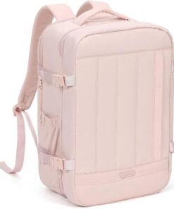 NISHEL Carry On Backpack for Women, 28.3L Travel Backpack with Suitcase-Style Opening, Travel Bag fits 15.6 Inch Laptop, Flight Approved Weekender Bag for Business, PINK