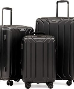 NONSTOP NEW YORK Luggage Expandable Spinner Wheels hard side shell Travel Suitcase Lightweight, TSA Lock, Double USB Port (Black, 3-Piece Set (20/24/28))