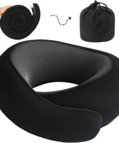 Neck Pillow, Travel Pillow uses Memory Foam to Support Neck Comfort, Ideal Companion for Airplane and car Travel, Compact, Convenient, and Versatile Airplane Sleep Pillow(Black)