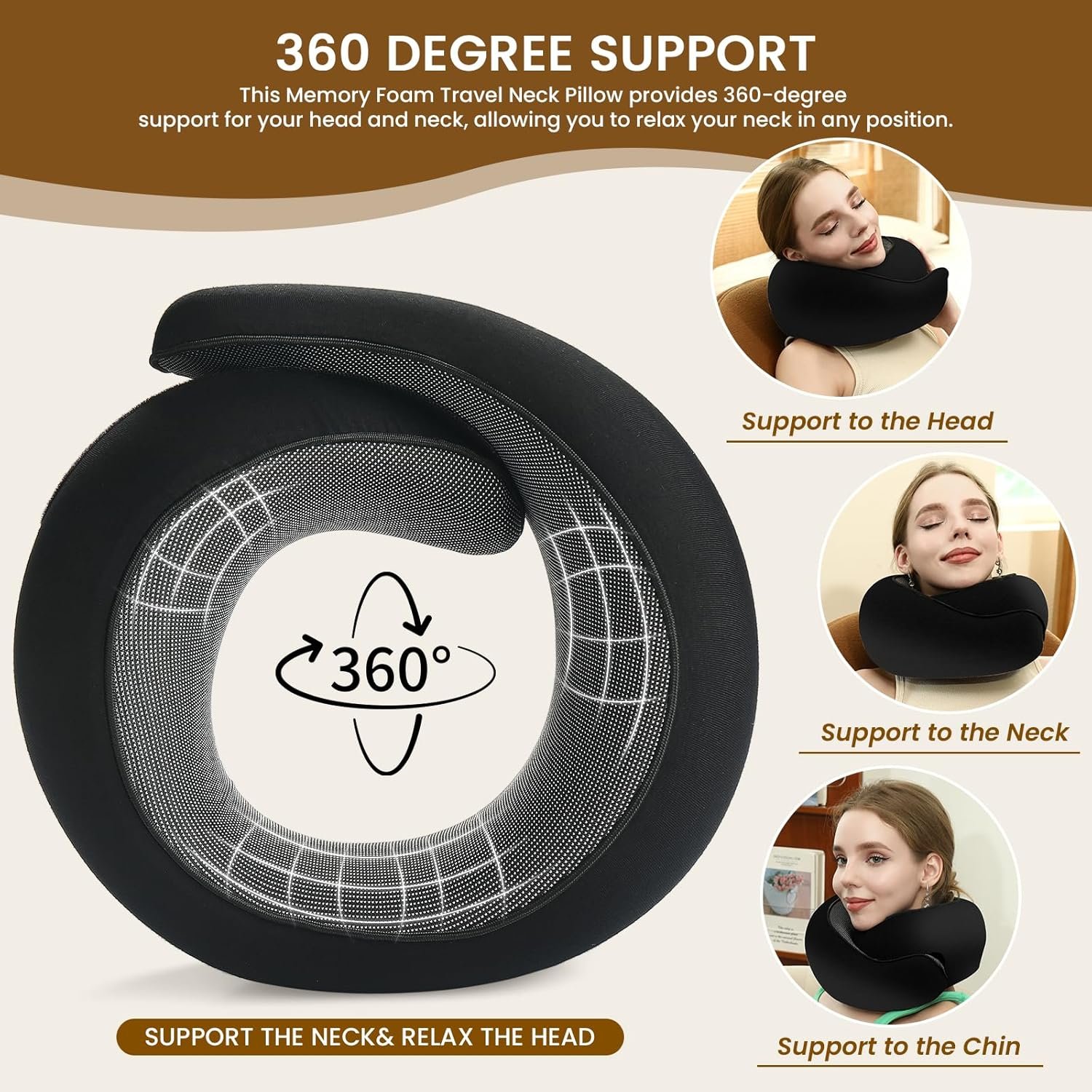 Neck Pillow Travel Pillow uses Memory Foam to Support Neck Comfort Ideal Companion for Airplane and car Travel Compact Convenient and Versatile Airplane Sleep PillowBlack.jpg