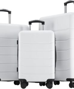 OLIXIS 3-Piece Suitcase Set, Hardside Luggages with Spinner Wheels, Lightweight ABS Hard Shell Travel Luggage, Expandable Carry-On Suitcase with TSA Approved Lock–White(20+24+28 Inch)